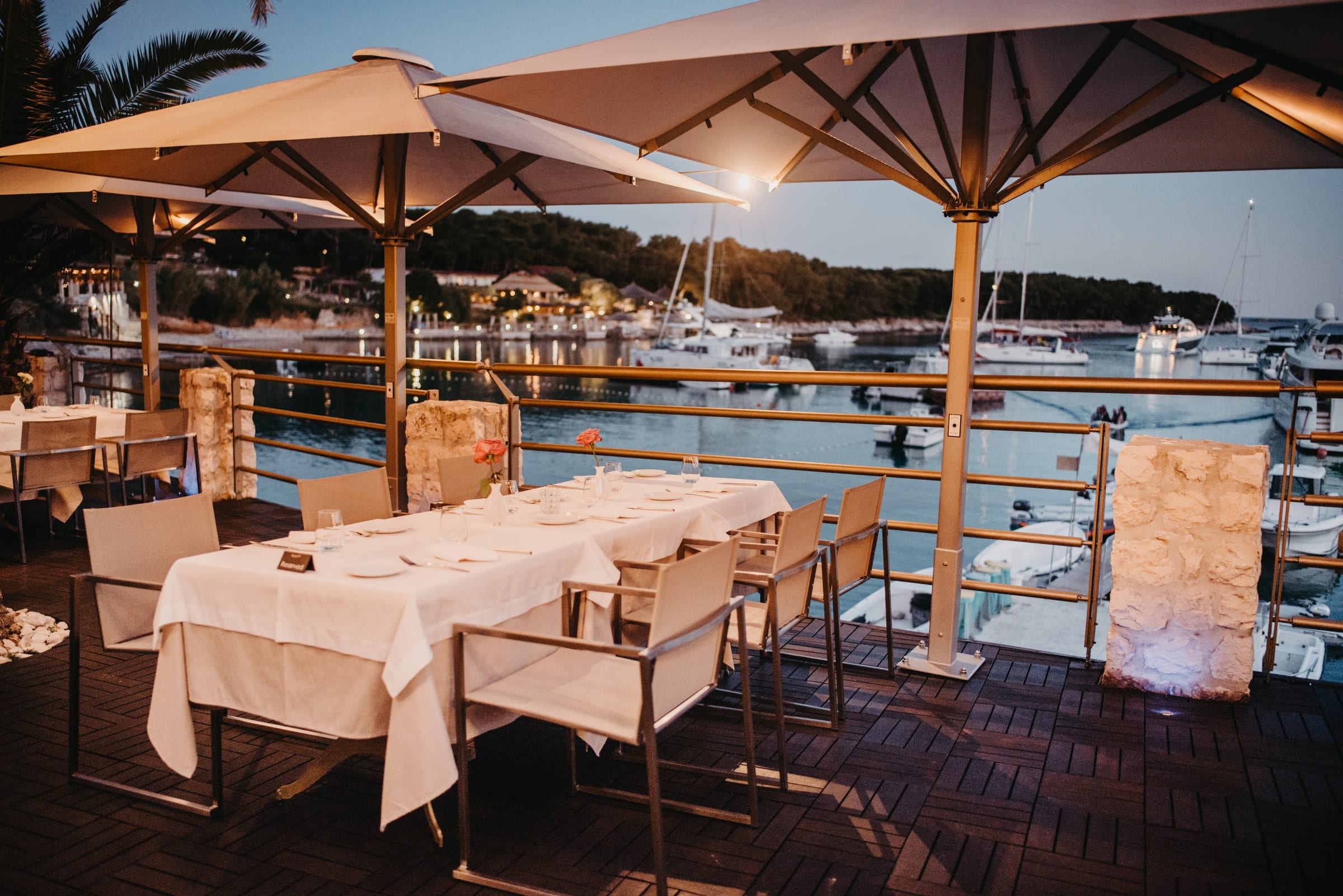 Zori Restaurant terrace at night on Palmižana bay, Pakleni Islands
