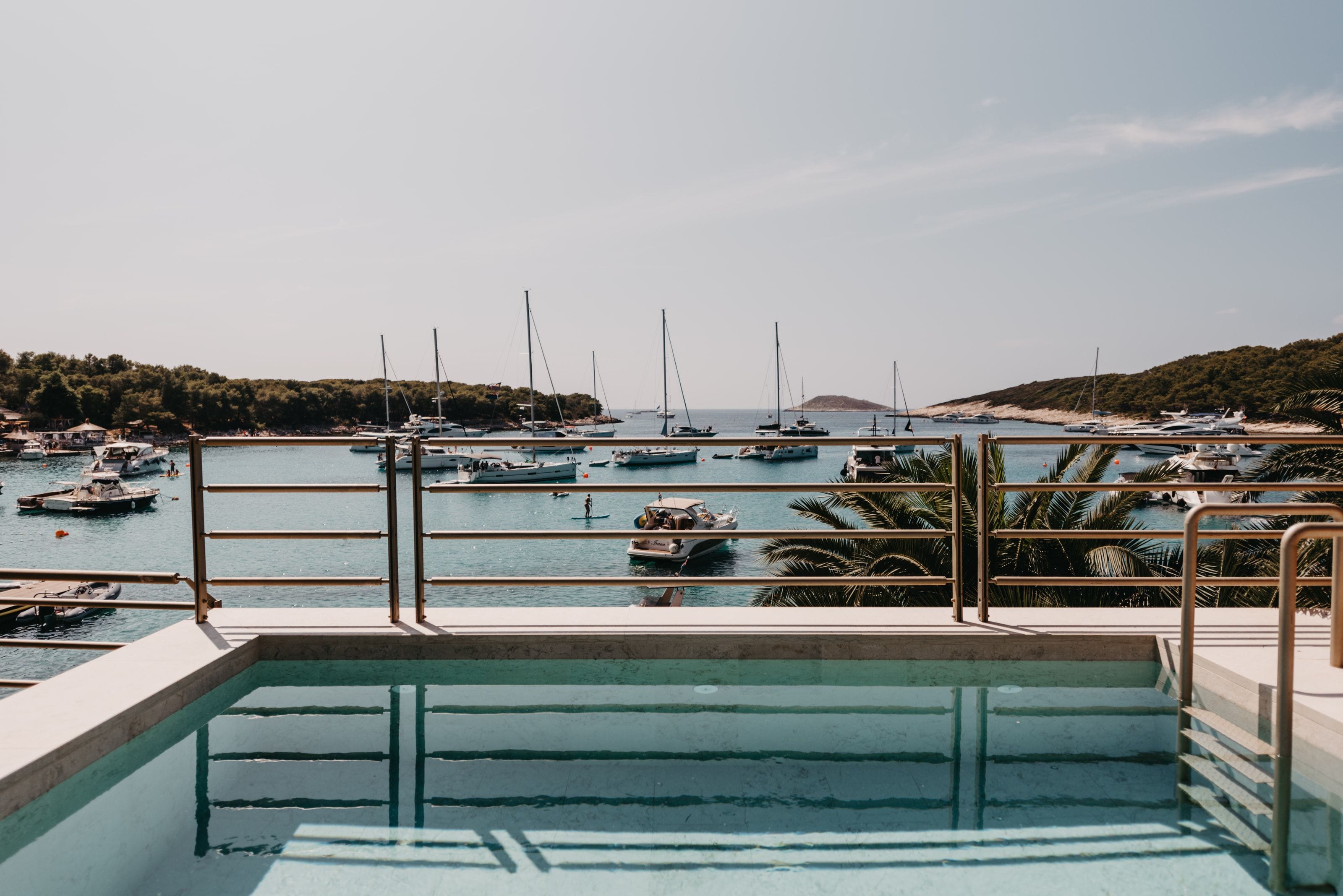 The infinity edge: the pool's water meeting the Adriatic channel below, Infinity Residence, Palmižana